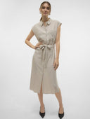 Shirt dress ριγέ αμάνικο με λινό Vero Moda 10282532 - Μπεζ/Μαύρο - thefashionproject.gr - VERO MODA