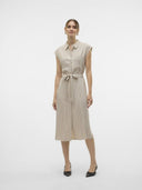Shirt dress ριγέ αμάνικο με λινό Vero Moda 10282532 - Μπεζ/Μαύρο - thefashionproject.gr - VERO MODA