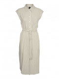 Shirt dress ριγέ αμάνικο με λινό Vero Moda 10282532 - Μπεζ/Μαύρο - thefashionproject.gr - VERO MODA