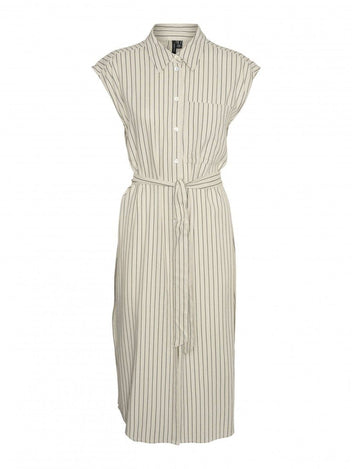 Shirt dress ριγέ αμάνικο με λινό Vero Moda 10282532 - Μπεζ/Μαύρο - thefashionproject.gr - VERO MODA
