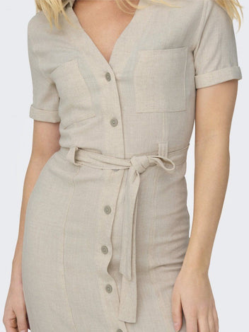 Shirtdress με λινό ONLY 15347210 - Μπεζ - thefashionproject.gr - ONLY