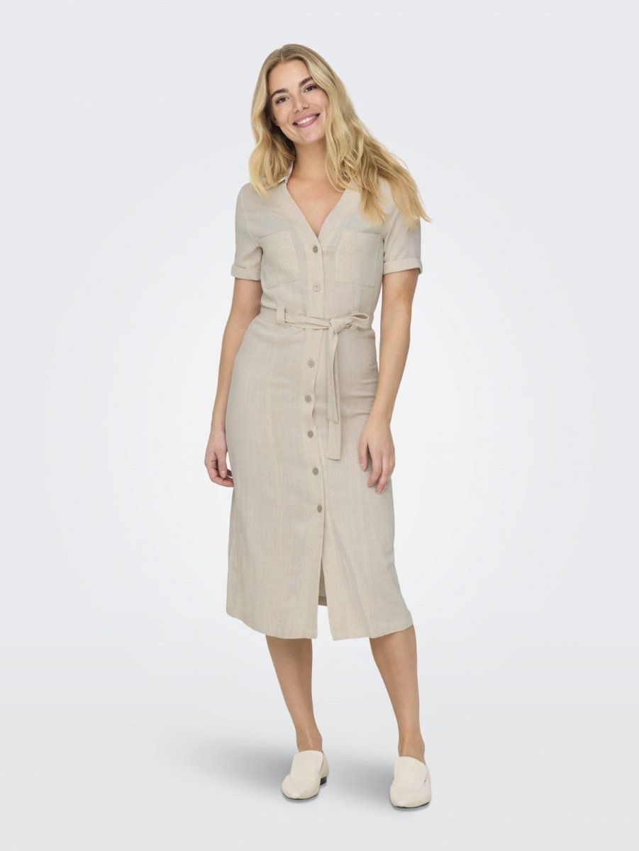 Shirtdress με λινό ONLY 15347210 - Μπεζ - thefashionproject.gr - ONLY