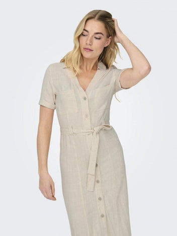 Shirtdress με λινό ONLY 15347210 - Μπεζ - thefashionproject.gr - ONLY