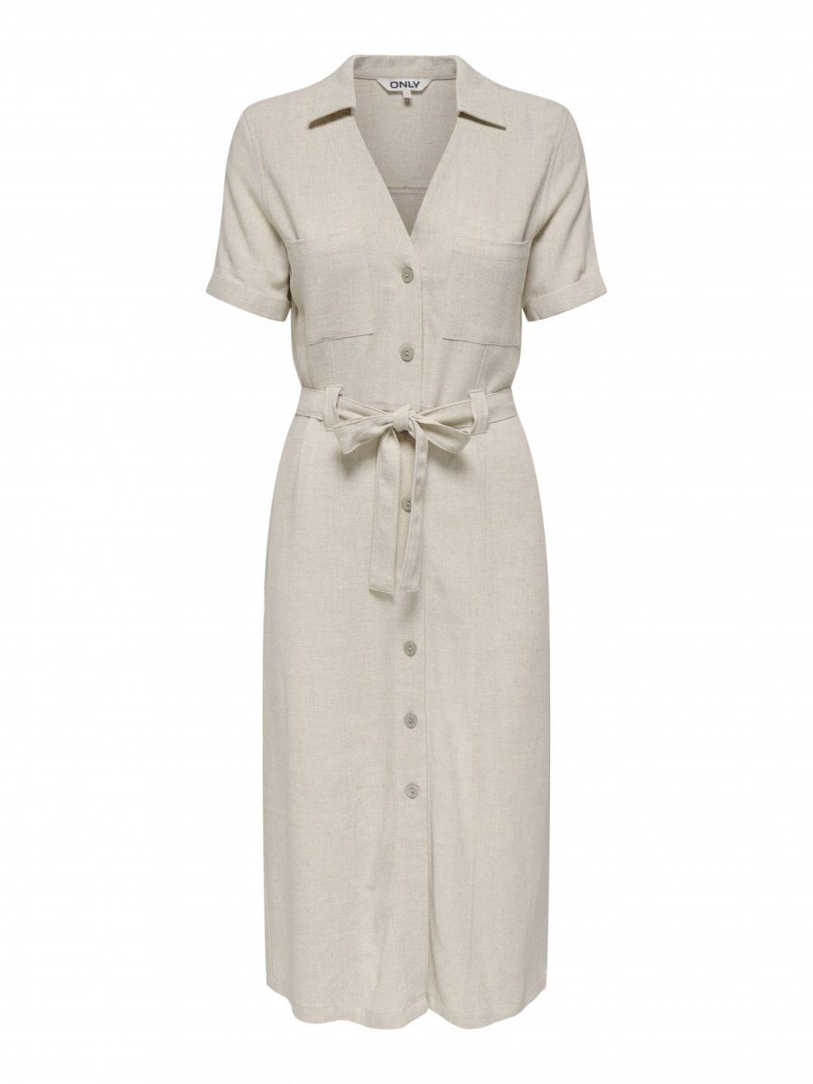 Shirtdress με λινό ONLY 15347210 - Μπεζ - thefashionproject.gr - ONLY