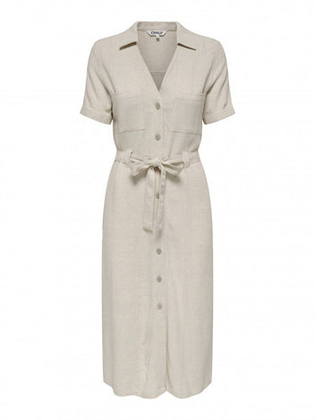 Shirtdress με λινό ONLY 15347210 - Μπεζ - thefashionproject.gr - ONLY