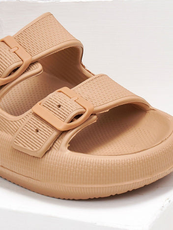 Slides ελαφριά με φάσες - Κάμελ - thefashionproject.gr - The Fashion Project