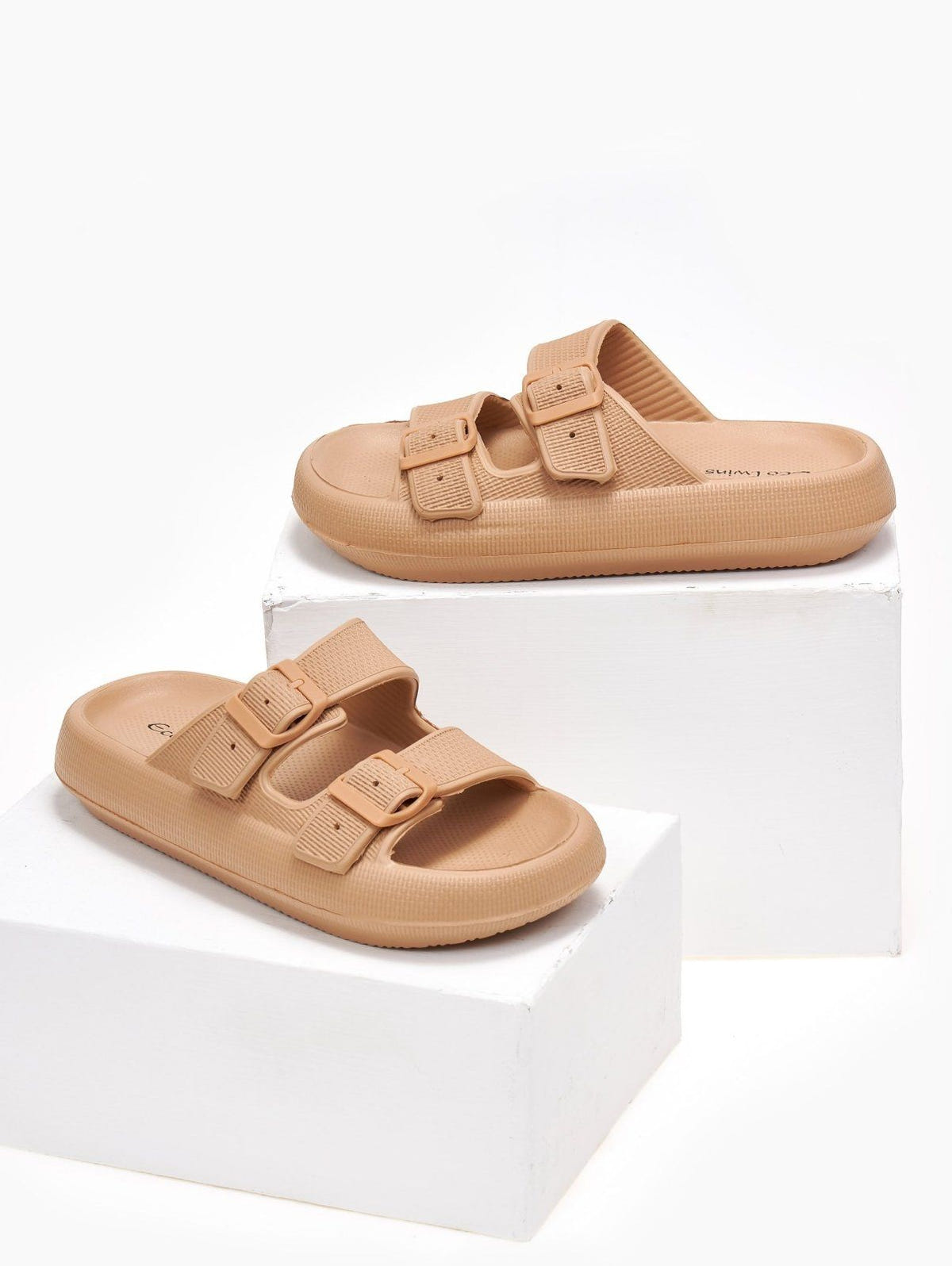 Slides ελαφριά με φάσες - Κάμελ - thefashionproject.gr - The Fashion Project