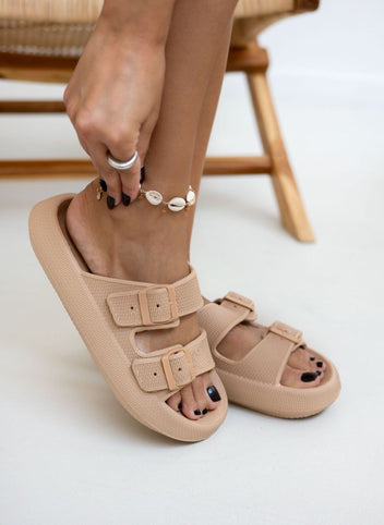 Slides ελαφριά με φάσες - Κάμελ - thefashionproject.gr - The Fashion Project