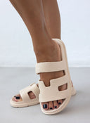 Slides με φάσα και ανατομικό σχήμα στον πάτο - Μπεζ - thefashionproject.gr - The Fashion Project