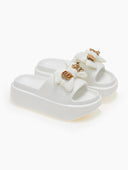 Slides με φιόγκο και μεταλλικό charm - Λευκό - thefashionproject.gr - The Fashion Project
