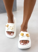 Slides με φιόγκο και μεταλλικό charm - Λευκό - thefashionproject.gr - The Fashion Project