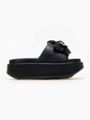 Slides με φιόγκο και μεταλλικό charm - Μαύρο - thefashionproject.gr - The Fashion Project