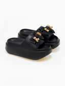 Slides με φιόγκο και μεταλλικό charm - Μαύρο - thefashionproject.gr - The Fashion Project