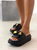 Slides με φιόγκο και μεταλλικό charm - Μαύρο - thefashionproject.gr - The Fashion Project