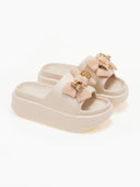 Slides με φιόγκο και μεταλλικό charm - Nude - thefashionproject.gr - The Fashion Project