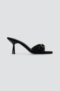 Stephan - Slim Heel Mules Buckle Strap - Black Suede