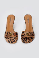 Stephan - Slim Heel Mules Buckle Strap - Leopard Pony