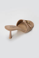 Stephan - Slim Heel Mules Buckle Strap - Taupe Suede