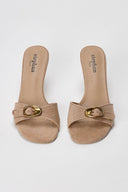 Stephan - Slim Heel Mules Buckle Strap - Taupe Suede