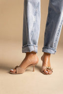 Stephan - Slim Heel Mules Buckle Strap - Taupe Suede