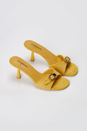 Stephan - Slim Heel Mules Buckle Strap - Yellow Suede