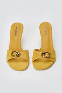 Stephan - Slim Heel Mules Buckle Strap - Yellow Suede