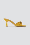 Stephan - Slim Heel Mules Buckle Strap - Yellow Suede