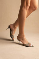 Stephan - Slim Heel Mules Toe Strap - Khaki Green Suede