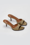 Stephan - Slim Heel Mules Toe Strap - Khaki Green Suede