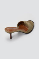 Stephan - Slim Heel Mules Toe Strap - Khaki Green Suede