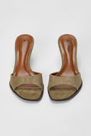 Stephan - Slim Heel Mules Toe Strap - Khaki Green Suede