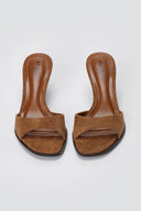 Stephan - Slim Heel Mules Toe Strap - Mocha Suede