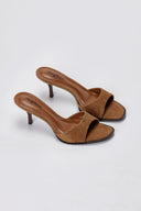 Stephan - Slim Heel Mules Toe Strap - Mocha Suede