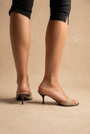 Stephan - Slim Heel Mules Toe Strap - Taupe Suede