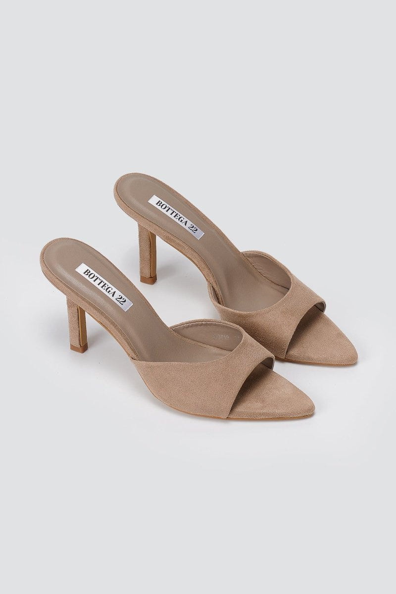 BOTEGGA 22 - Slim Heel Mules Wide Strap - Beige Suede