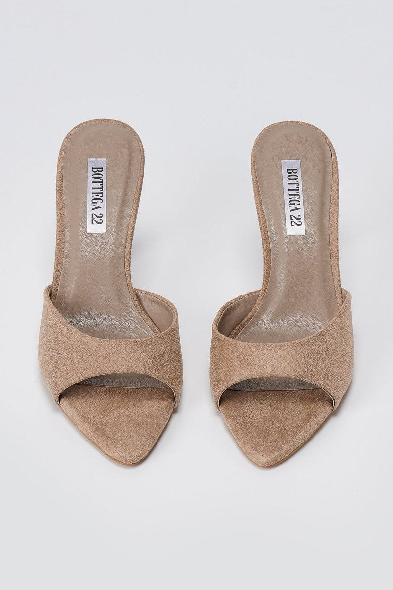 BOTEGGA 22 - Slim Heel Mules Wide Strap - Beige Suede