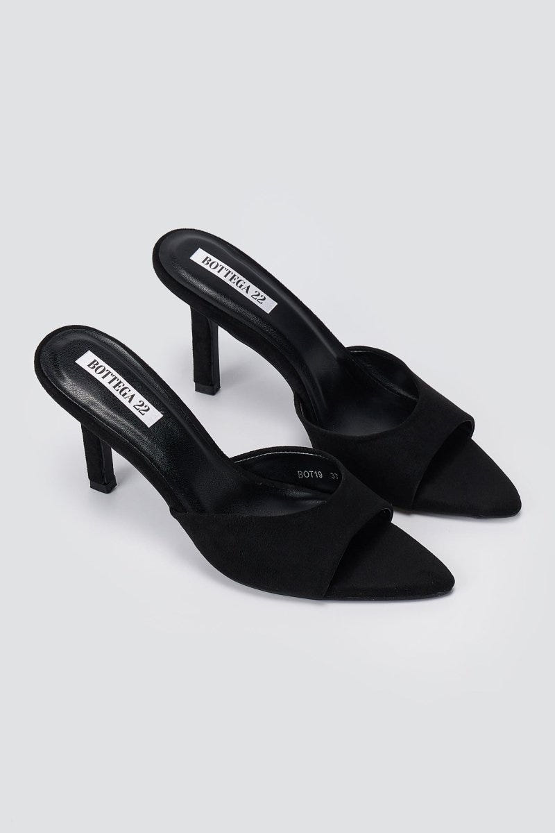 BOTEGGA 22 - Slim Heel Mules Wide Strap - Black Suede
