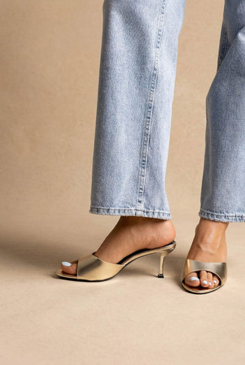 Stephan - Slim Heel Mules Wide Strap - Gold