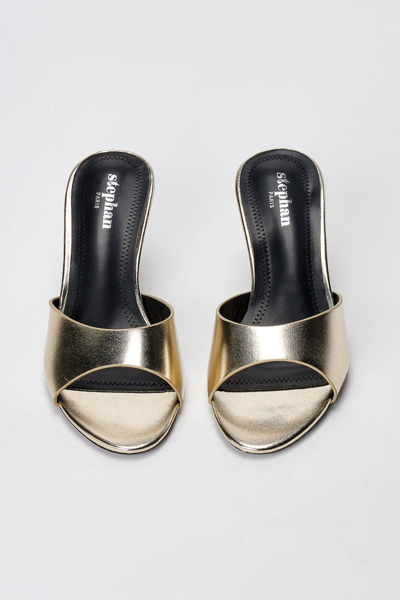 Stephan - Slim Heel Mules Wide Strap - Gold