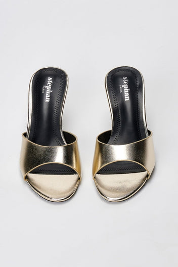 Stephan - Slim Heel Mules Wide Strap - Gold