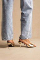 Stephan - Slim Heel Mules Wide Strap - Gold