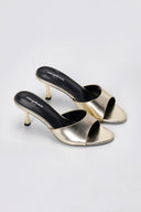 Stephan - Slim Heel Mules Wide Strap - Gold