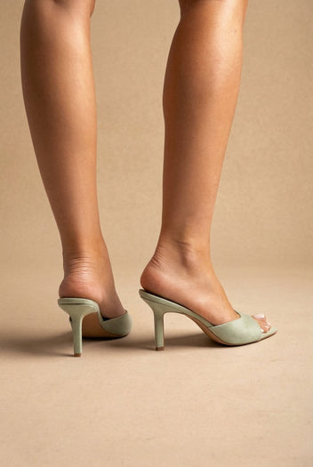 BOTEGGA 22 - Slim Heel Mules Wide Strap - Mint Green Suede