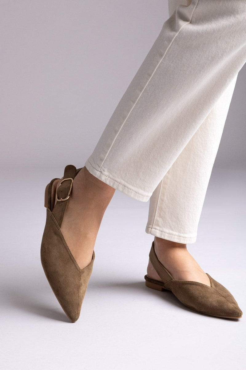 ERYNN - Slingback Ballet Flats - Olive Suede