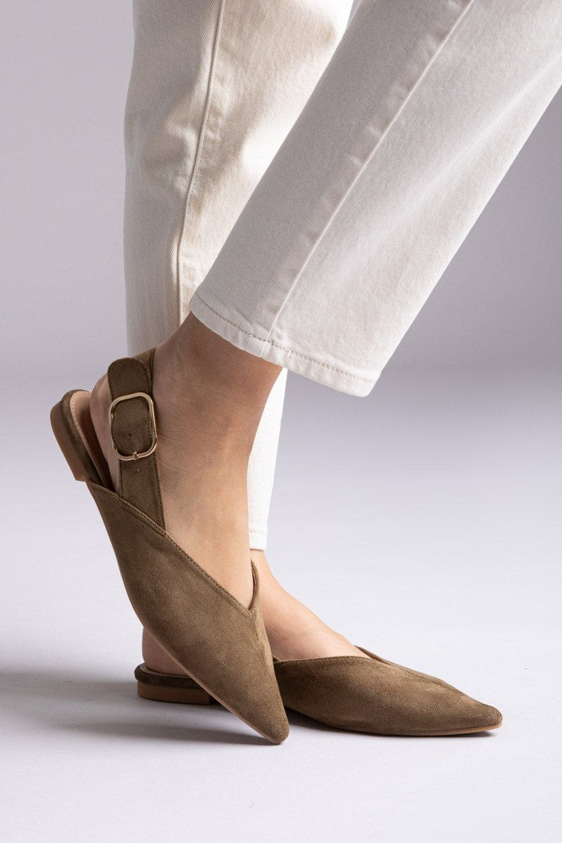 ERYNN - Slingback Ballet Flats - Olive Suede