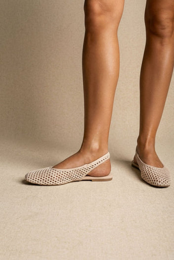 ONLY - Slingback Ballet Flats Woven Design - Beige Raffia