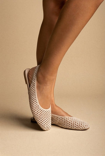 ONLY - Slingback Ballet Flats Woven Design - Beige Raffia