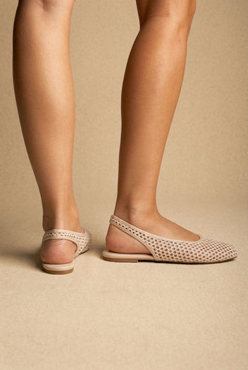 ONLY - Slingback Ballet Flats Woven Design - Beige Raffia