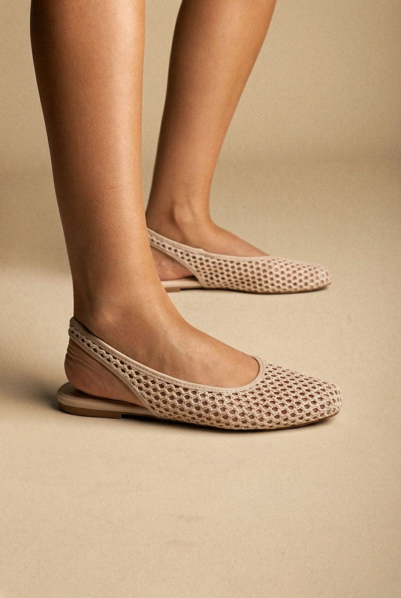 ONLY - Slingback Ballet Flats Woven Design - Beige Raffia