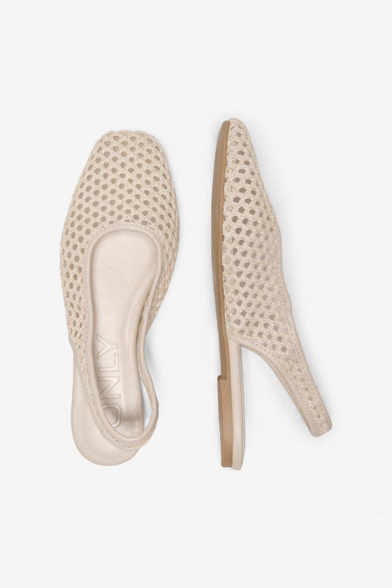 ONLY - Slingback Ballet Flats Woven Design - Beige Raffia